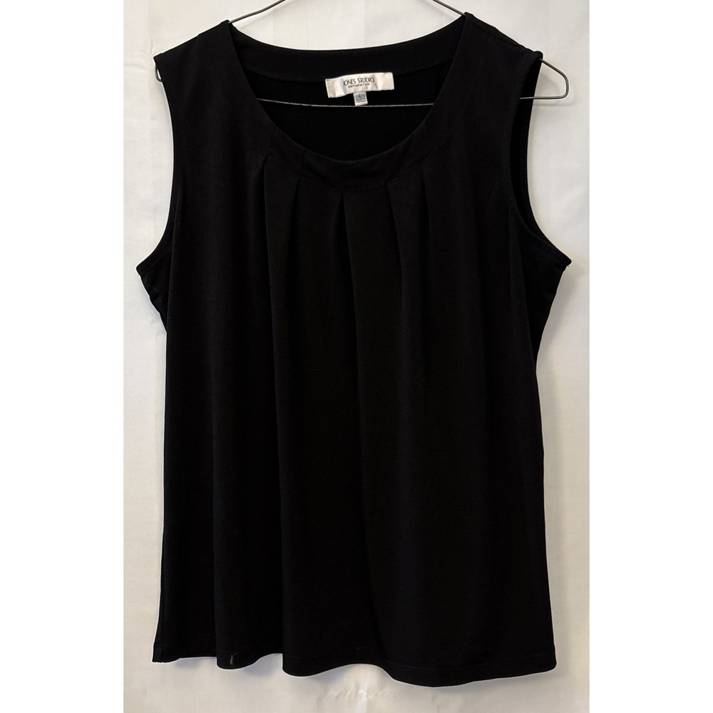 Jones Studio women's top L‎ sleeveless black pleated stretchy Business Casual